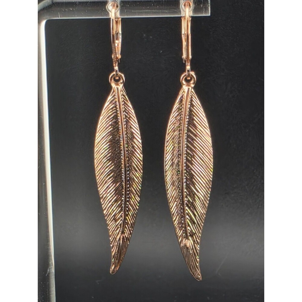 Joan Rivers Rose Gold Plated Feather 2.5" Chandelier Dangle Earrings Leverback